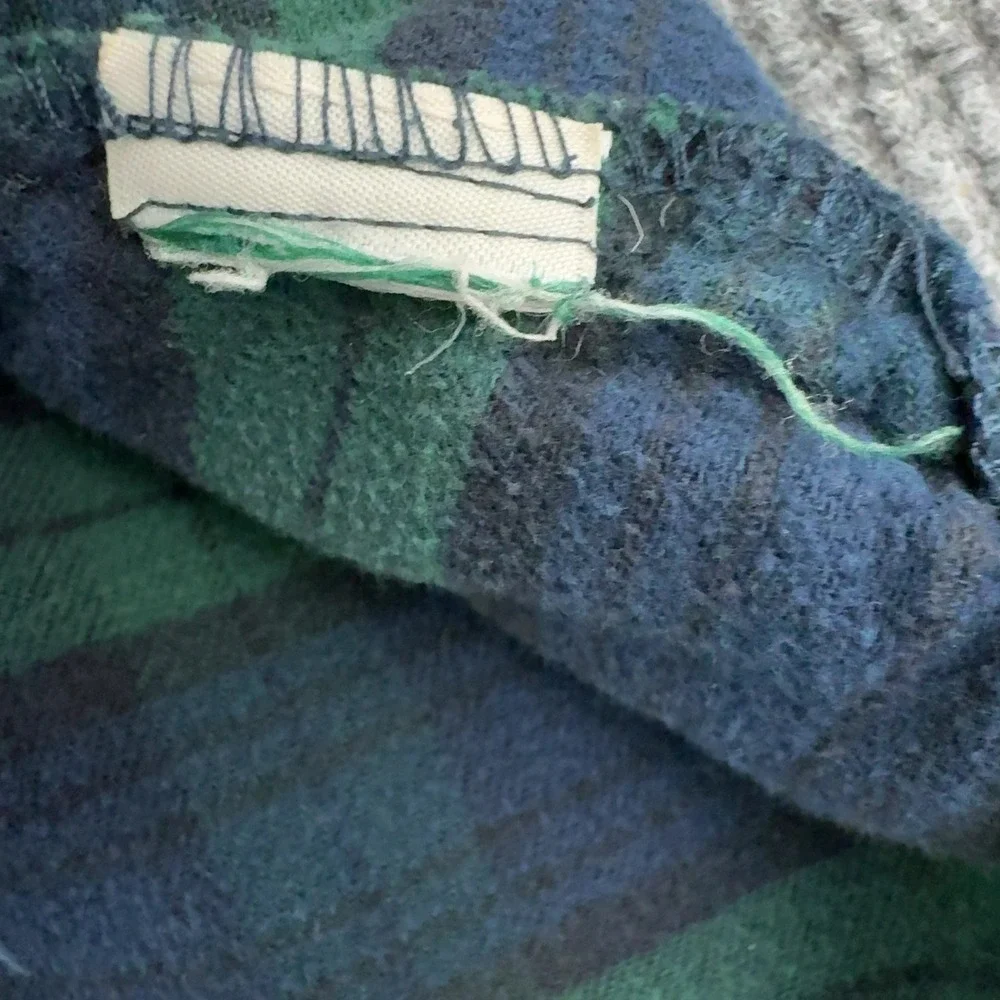 LL Bean Pajama Top Womens M Green Blue Flannel Plaid Button Up Classic